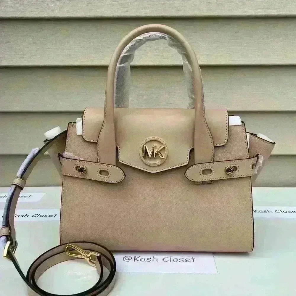 Michael Kors Carmen Satchel Medium Flap Purse Buff